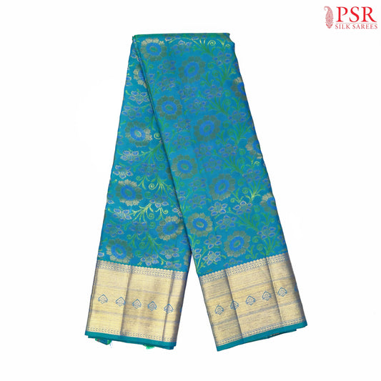 Peacock Blue Kanchipuram Jacquard Silk Saree