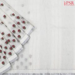 Floral White Linen Saree