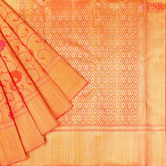 Saffron Kanchipuram Jacquard Tissue Silk Saree