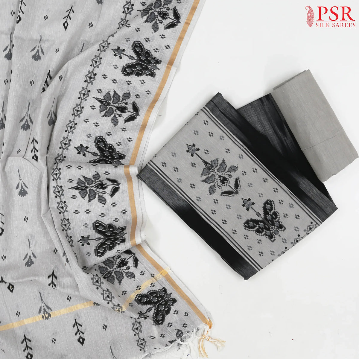 Black & Grey Chirala Cotton Dress Material