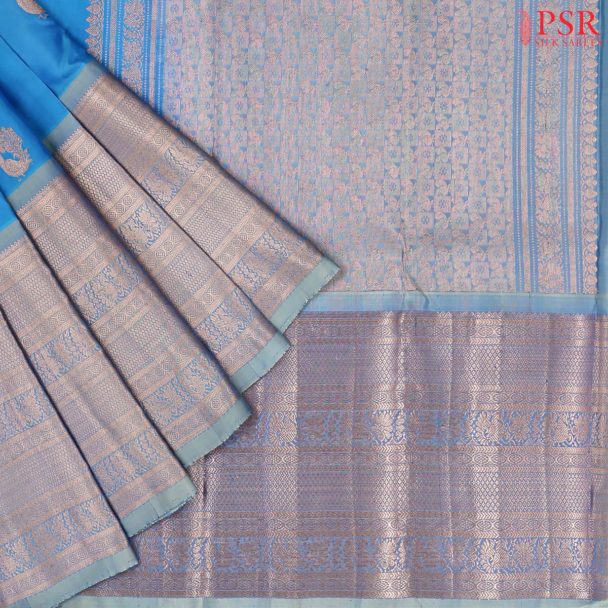 Olympic Blue Kanchipuram Silk Saree