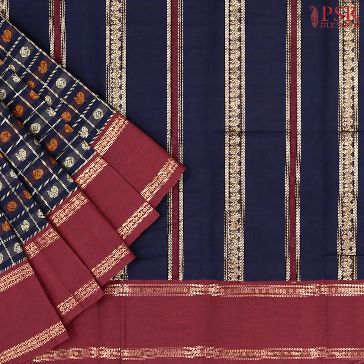 Dark Blue Kalakshetra Kovai Cotton Saree
