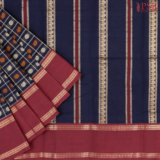 Dark Blue Kalakshetra Kovai Cotton Saree