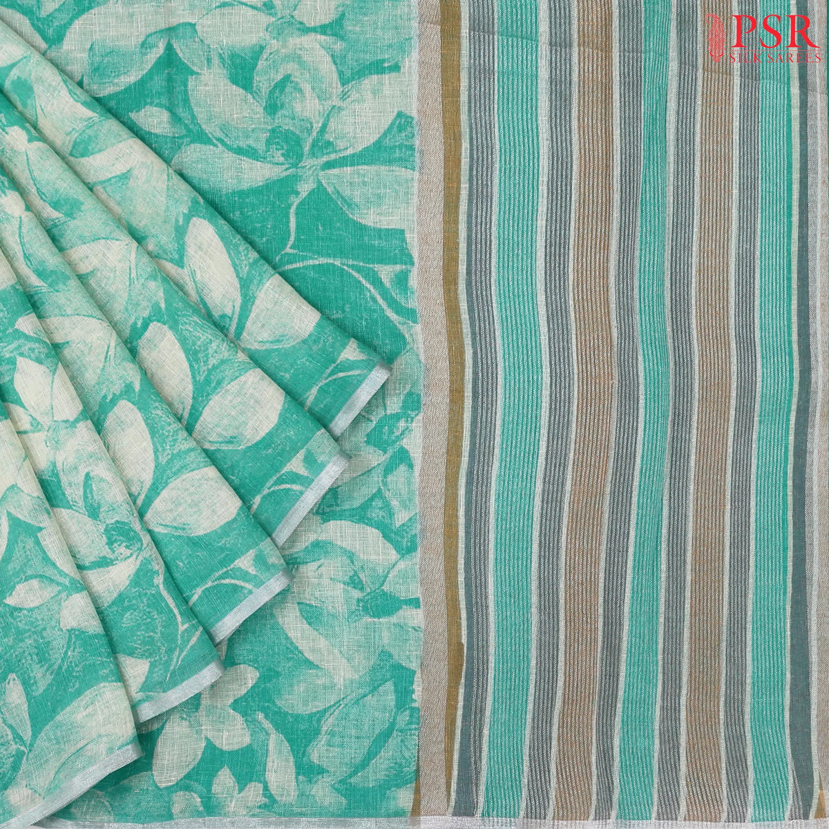 Caribbean Green Linen Saree