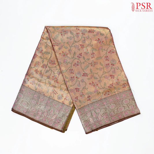 Copper Pink Kanchipuram Jacquard Tissue Silk Saree