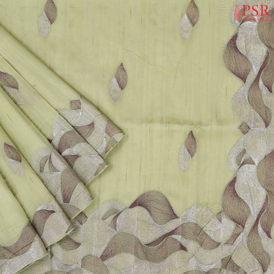 Pastel Citrus Olive Kosa Embroidery Saree