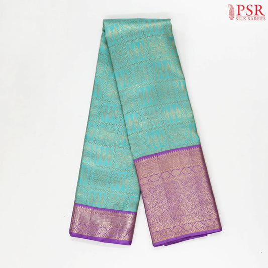 Celeste Blue Kanchipuram Jacquard Silk Saree