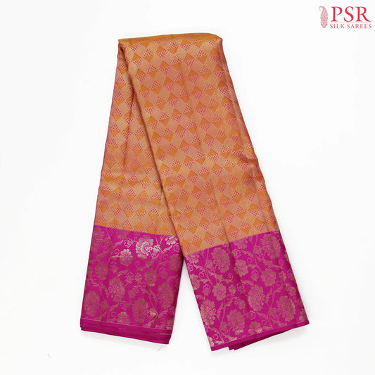 Yam Orange Kanchipuram Jacquard Silk Saree