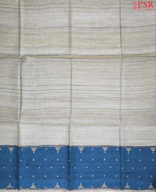 Royal Beige & Blue Kadhi Tussar Silk Dress Material