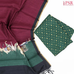 Dark Green Tussar Silk Dress Material
