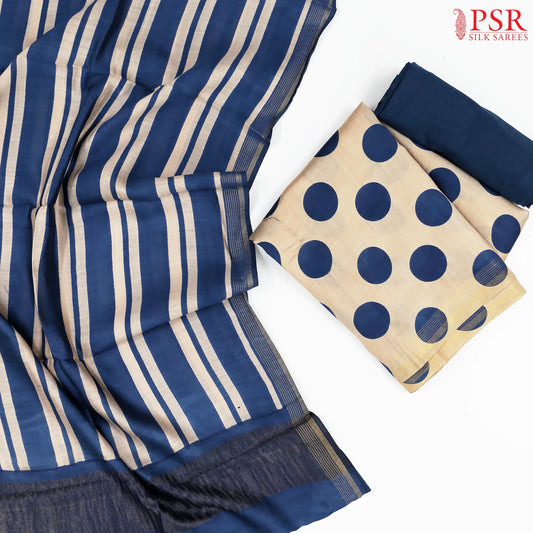 Beige & Blue Modal Dress Material