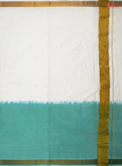 Cream White & Turquoise Kerala Cotton Saree