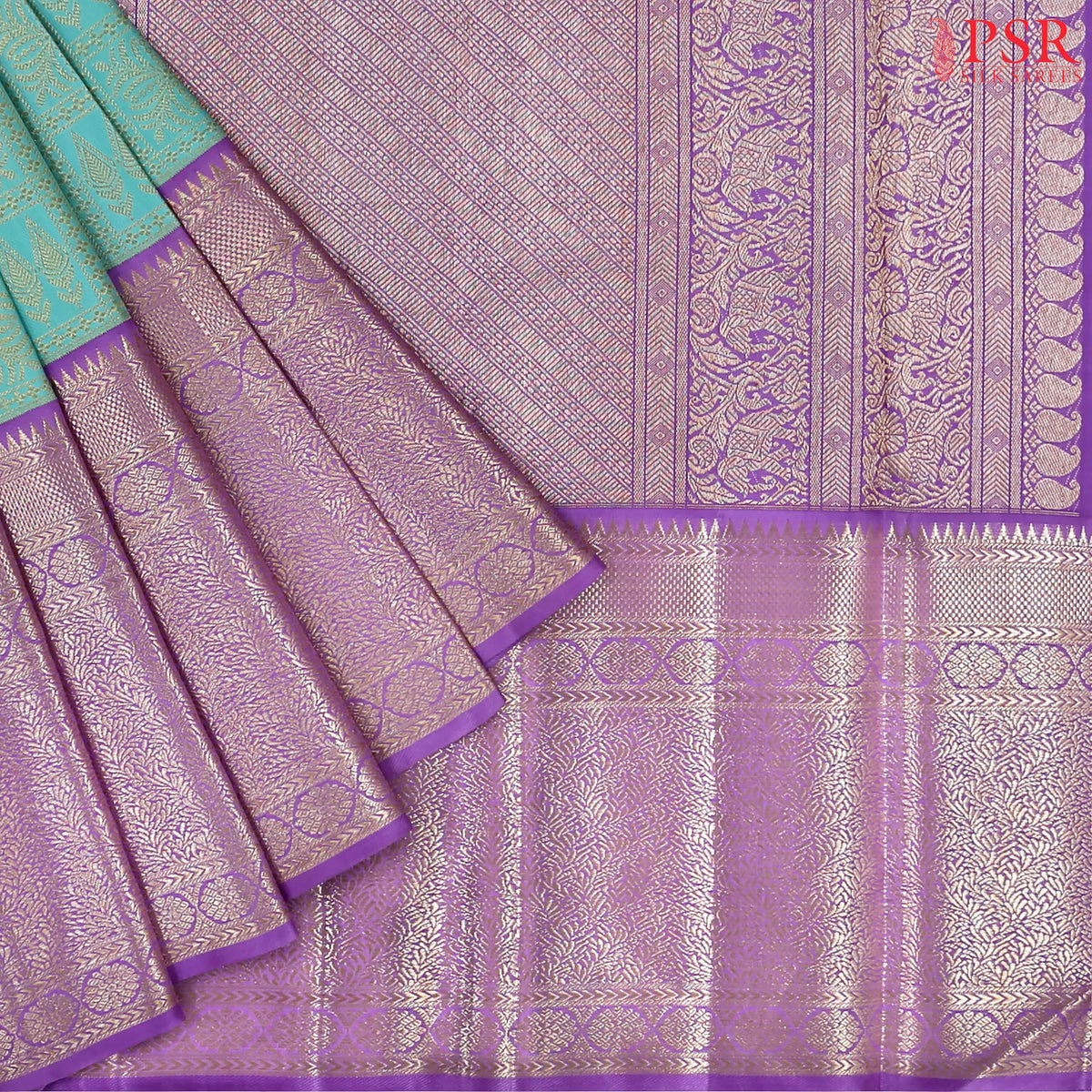 Celeste Blue Kanchipuram Jacquard Silk Saree