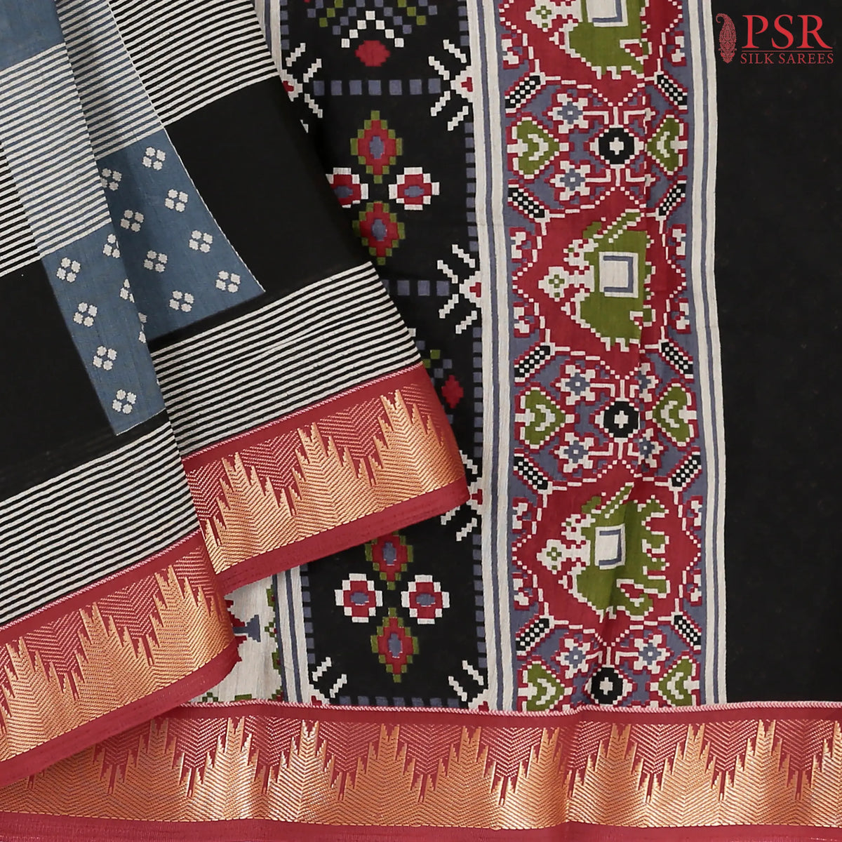 Black & Cement Grey Asssam Saree