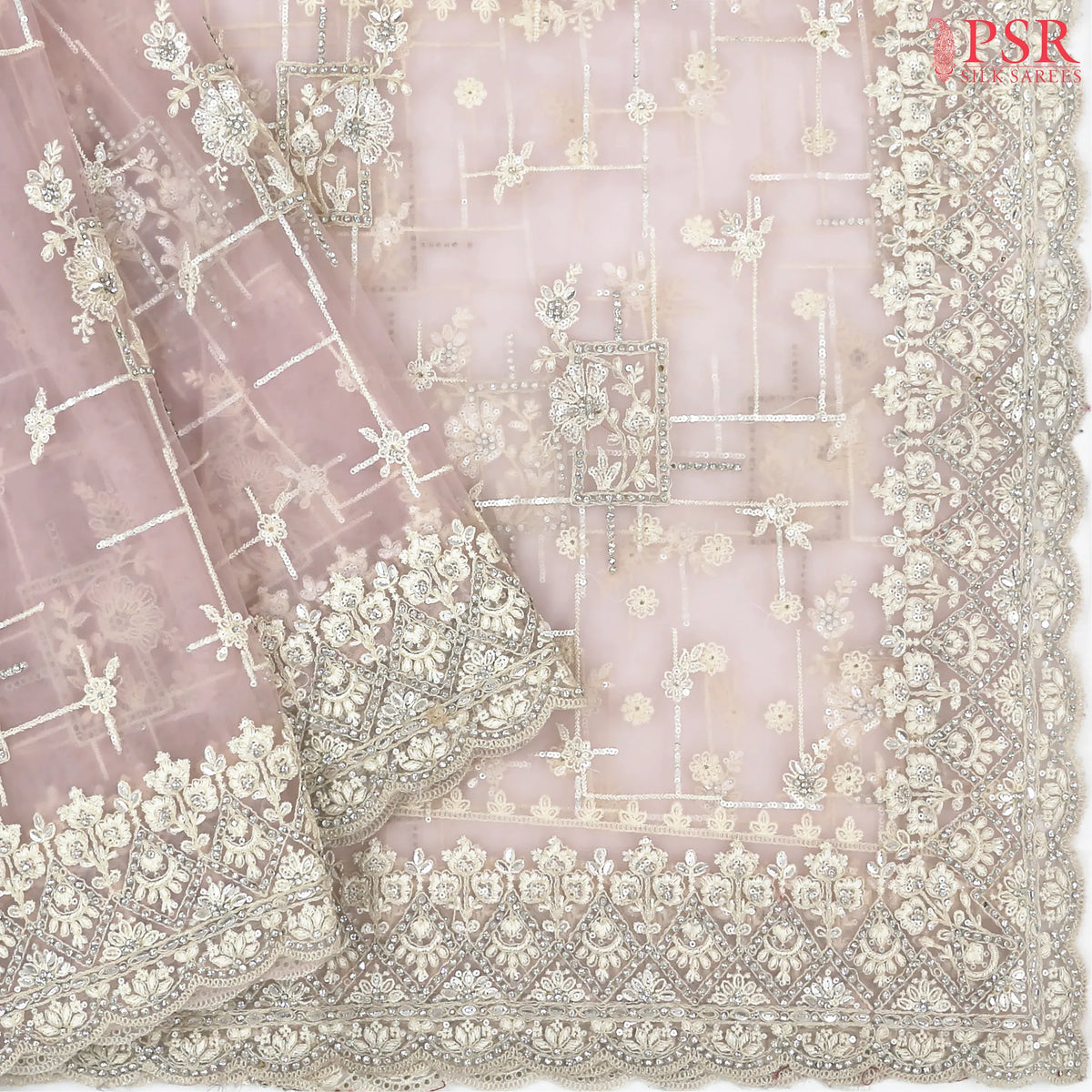 Lavender Blush Organza Laser Embroidery Saree