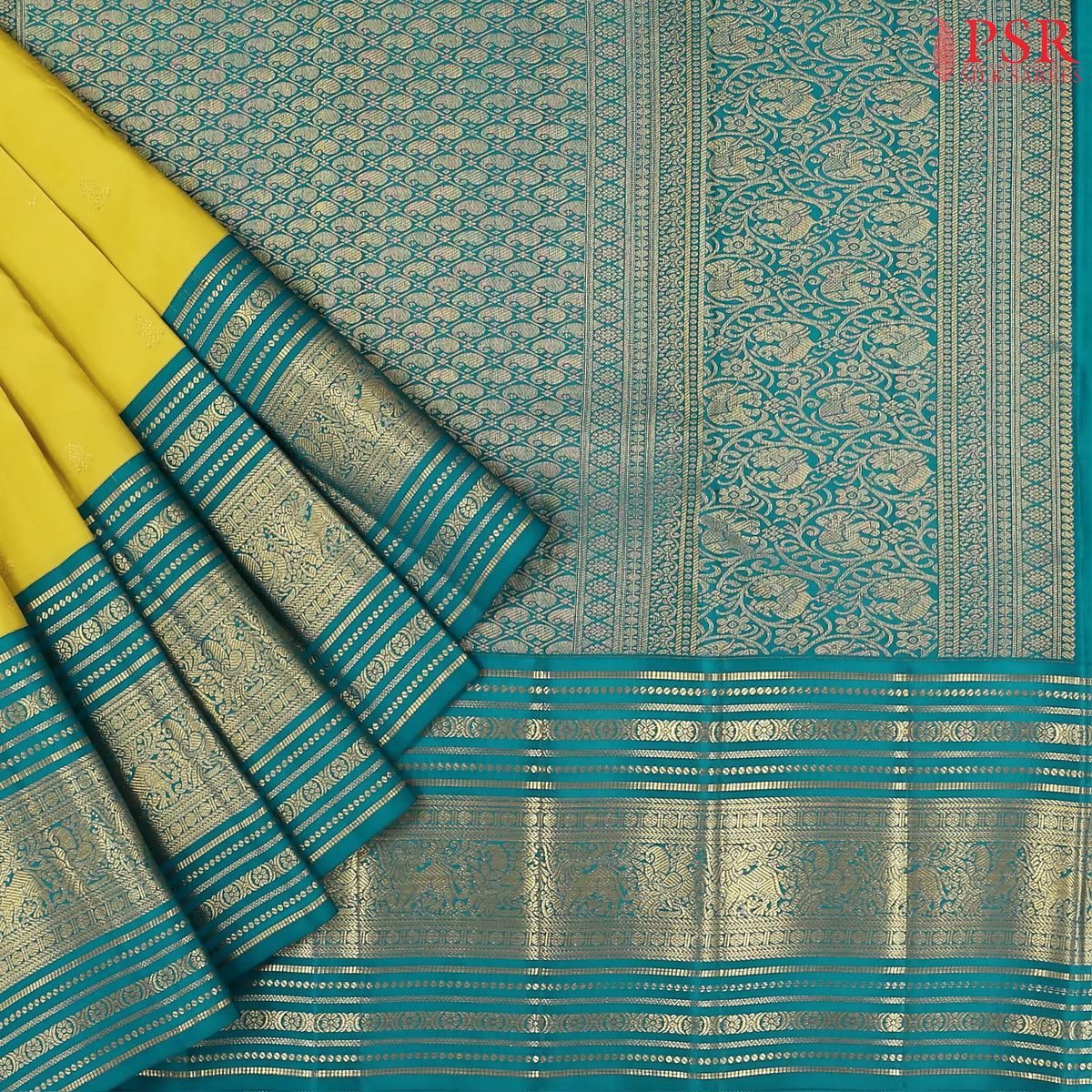 Olive Yellow Kanchipuram Silk Saree