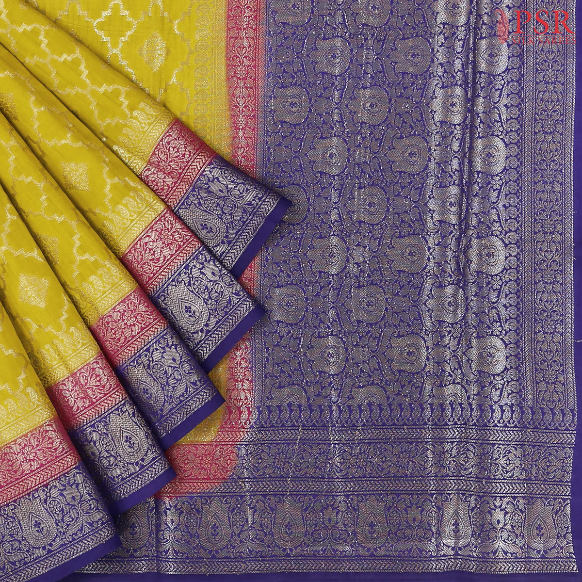 Olive Yellow Chiniya Silk Saree