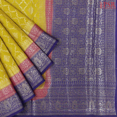 Olive Yellow Chiniya Silk Saree