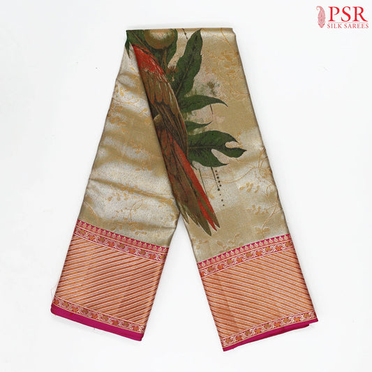 Golden Beige Kanchipuram Jacquard Tissue Silk Saree