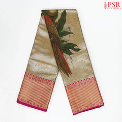 Golden Beige Kanchipuram Jacquard Tissue Silk Saree
