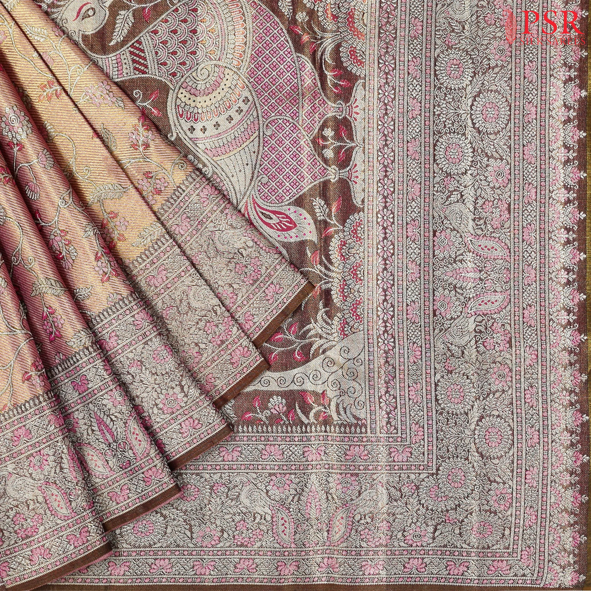 Copper Pink Kanchipuram Jacquard Tissue Silk Saree
