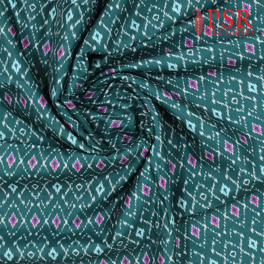 Teal Green Semi Tassar Ikkat Print Running Material