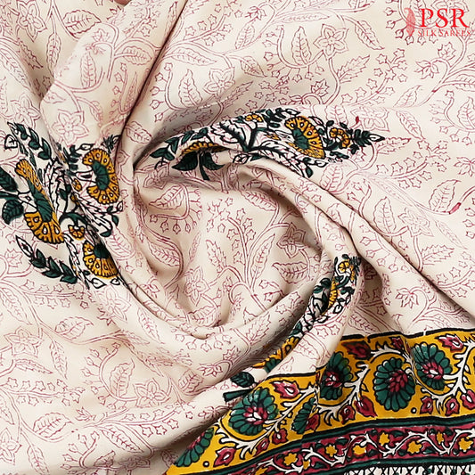 Beige Kalamkari Silk Saree