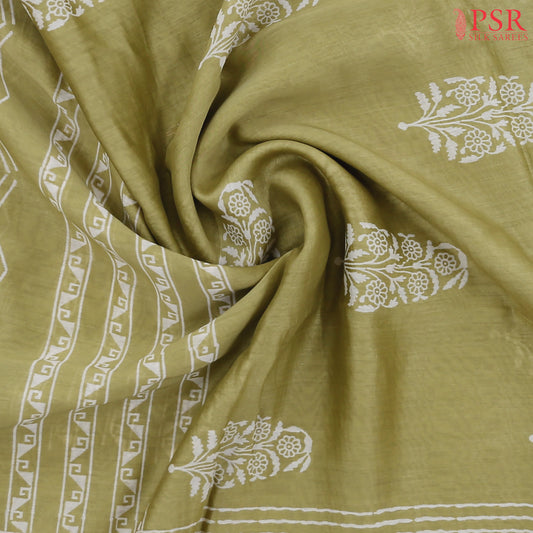 Olive Yellow Chanderi Silk Cotton Saree