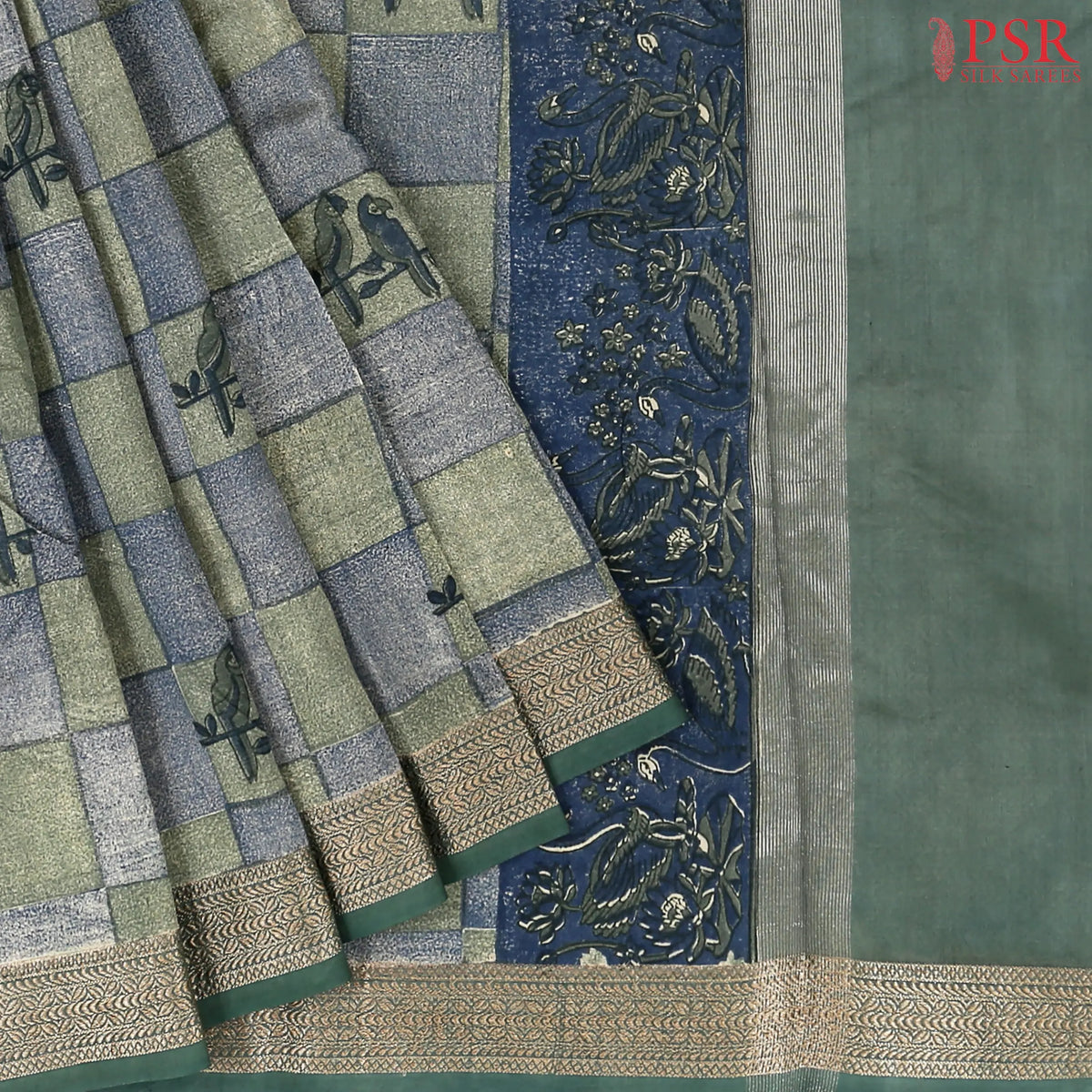 Dark Olive Green Chanderi Silk Cotton Saree