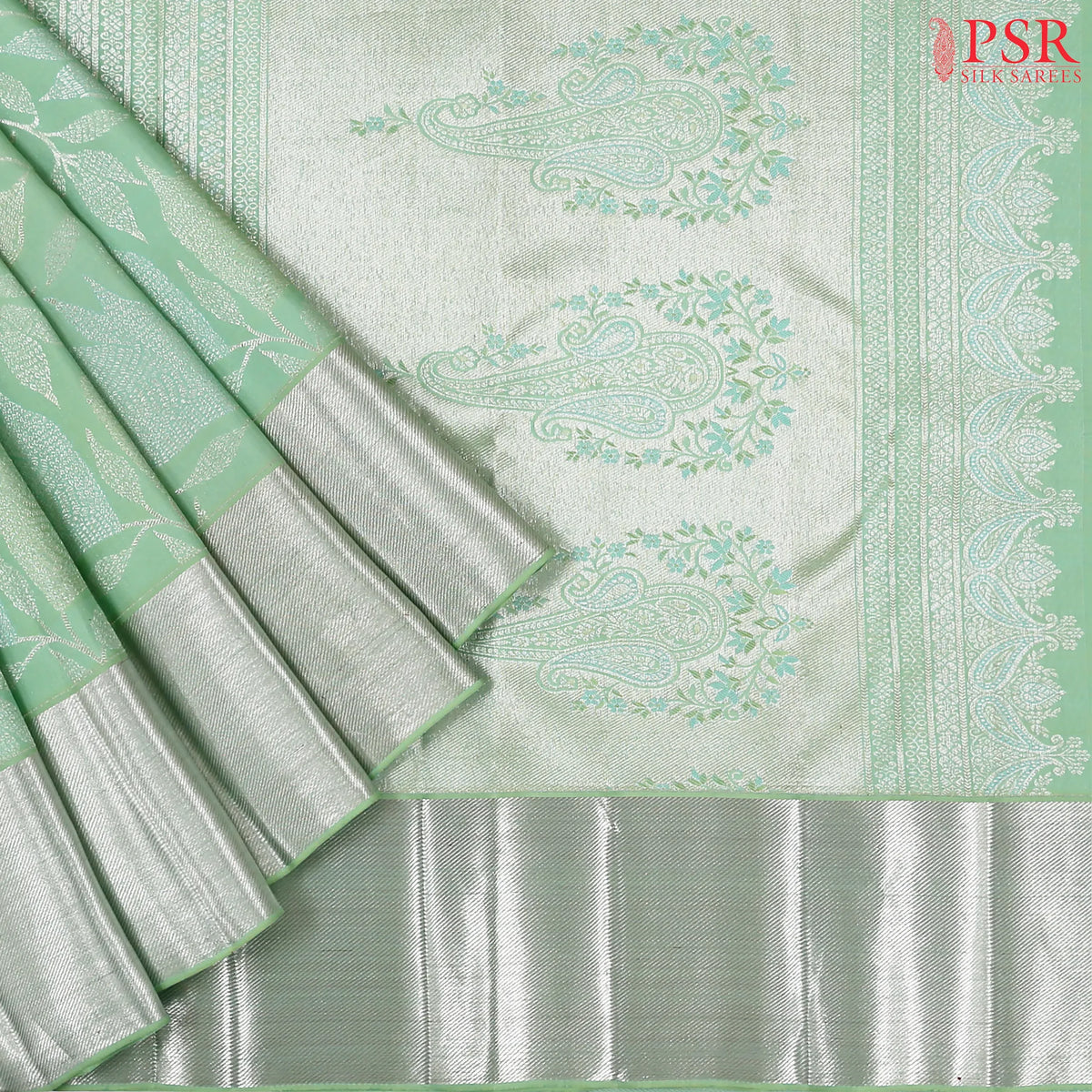 Pastel Green Kanchipuram Jacquard Silk Saree
