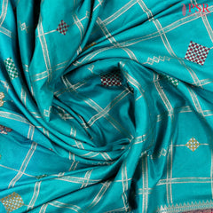Peacock Cyan Semi Banaras Saree