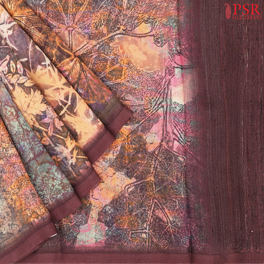 Burgundy & Orange Munga Silk Saree