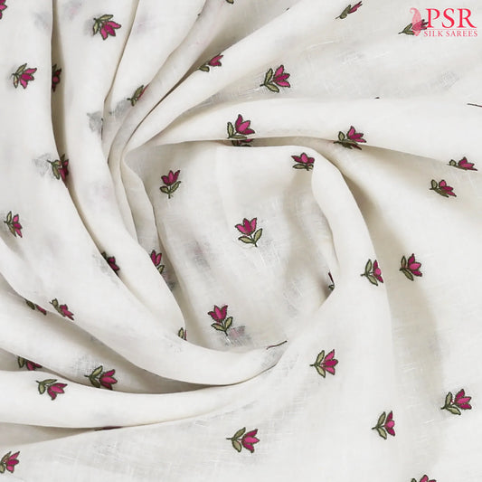 Floral White Linen Saree