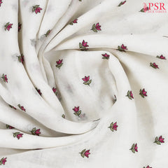 Floral White Linen Saree