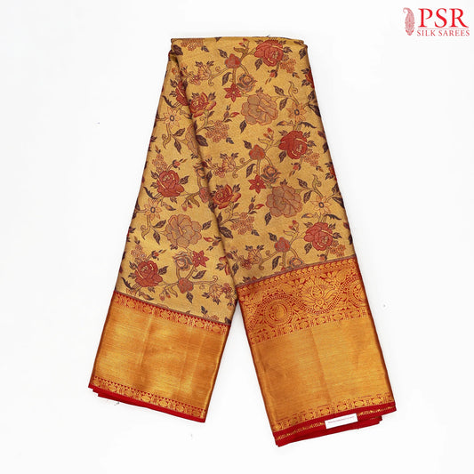 Golden Tan Kanchipuram Jacquard Tissue Silk Saree