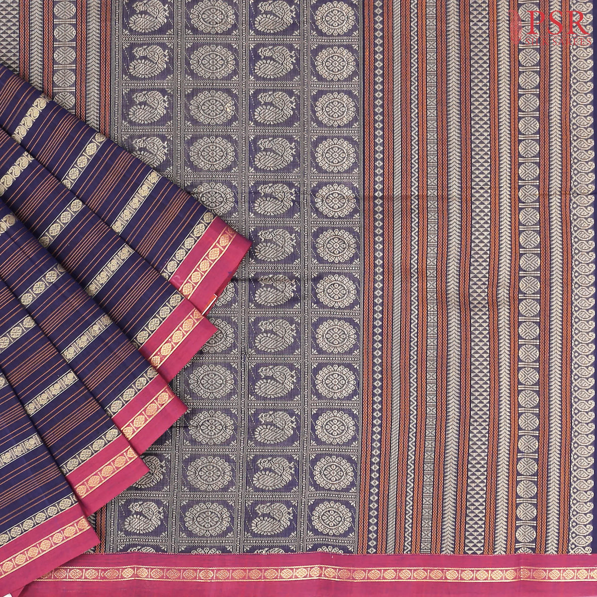 Indigo Blue Kalakshetra Kovai Cotton Saree