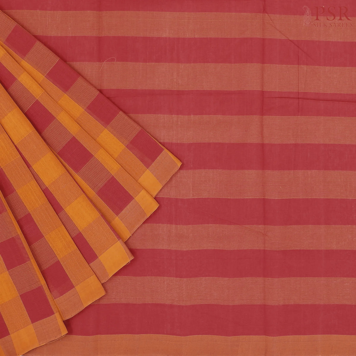 Red & Marigold Mangalagiri Cotton Saree