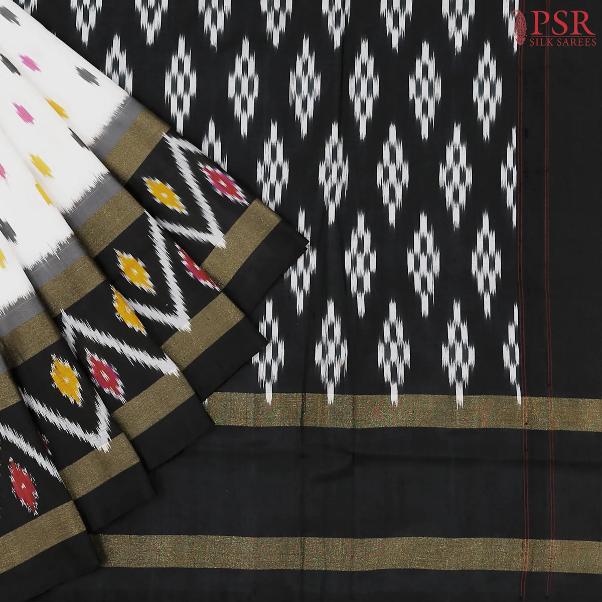 Daisy White Pochampally Silk Saree