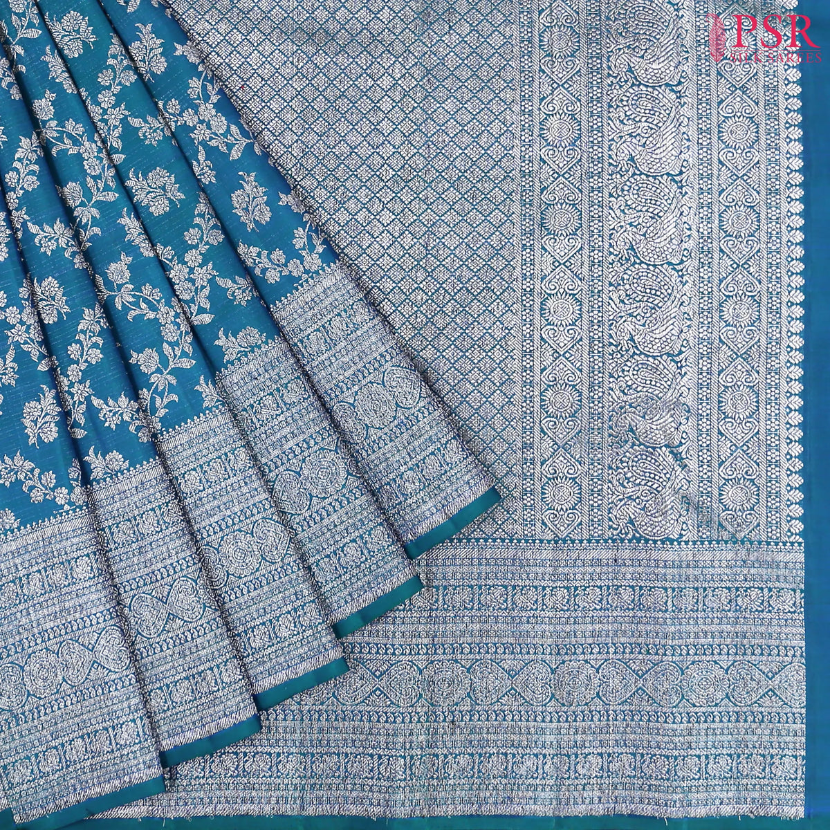 Peacock Blue Kanchipuram Silk Saree