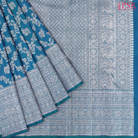 Peacock Blue Kanchipuram Silk Saree