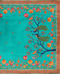 Dark Turquoise Semi Banaras Saree