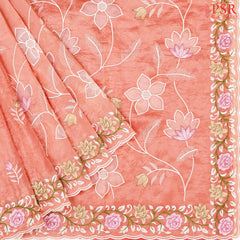 Salmon Peach Organza Embroidery Saree