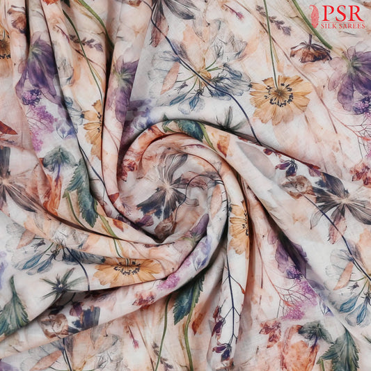 Multcolor Peach Linen Print Running Material