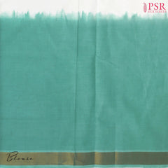 Cream White & Turquoise Kerala Cotton Saree