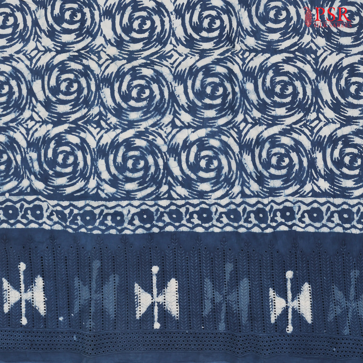 Prussian Blue Hacoba Embroidery Running Material