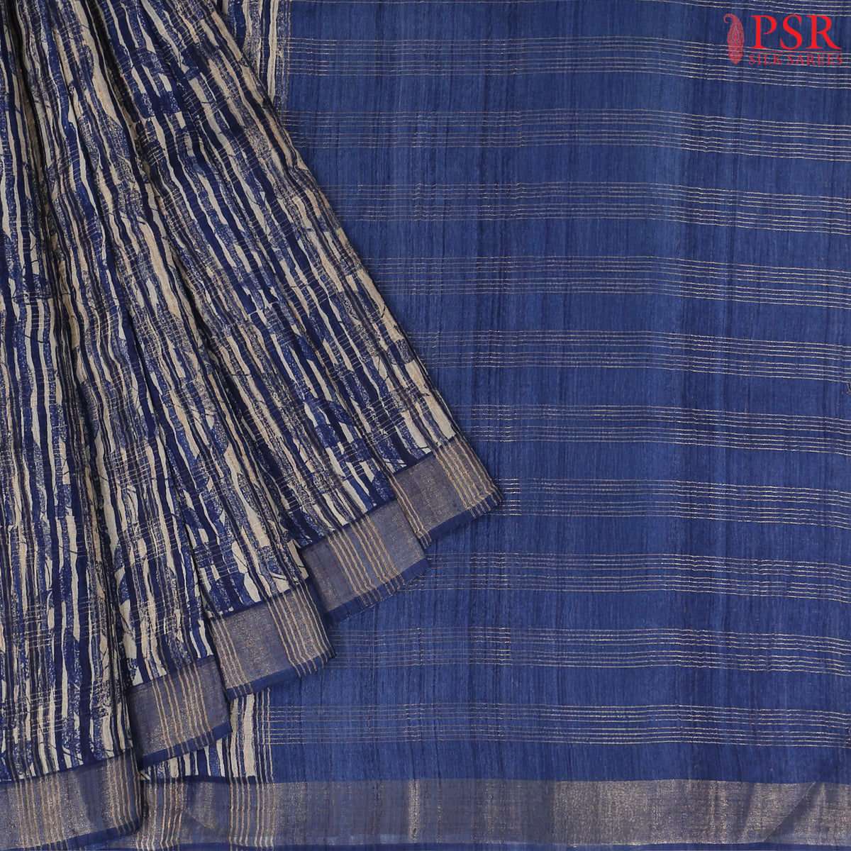 Navy Blue & Beige Kadhi Tussar Silk Saree