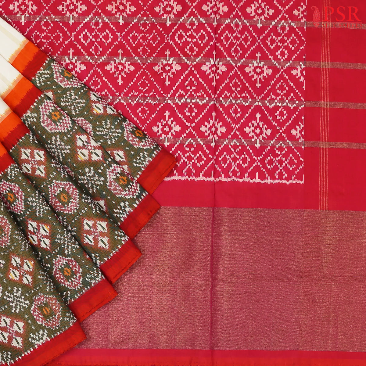 Cream Beige Pochampally Silk Ikat Saree