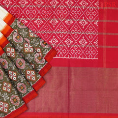 Cream Beige Pochampally Silk Ikat Saree