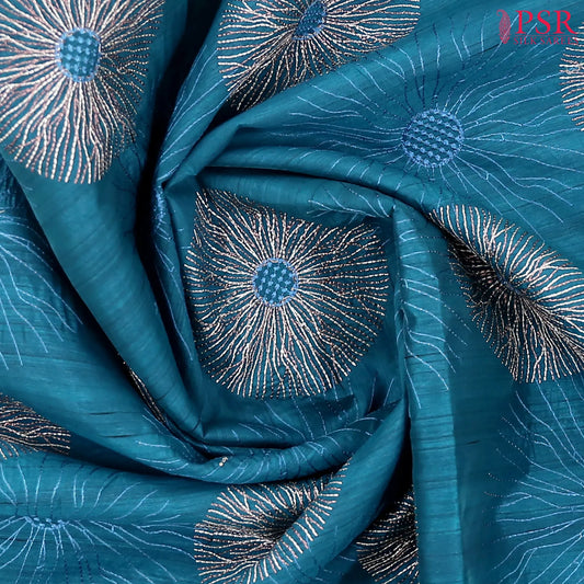 Dark Peacock Blue Kosa Embroidery Saree