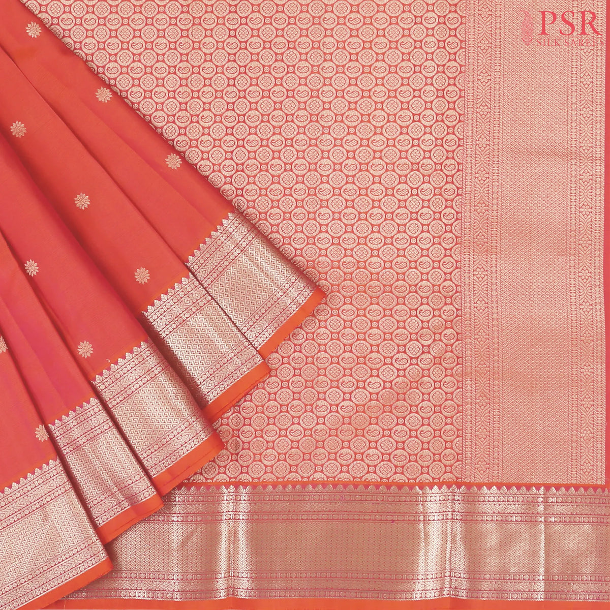 Coral Pink Fancy Kanchipuram Silk Saree